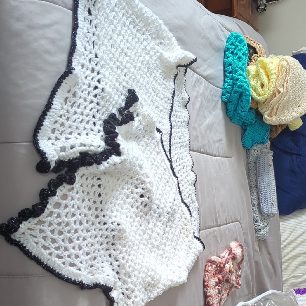 Elegant White and Black Crochet Wrap